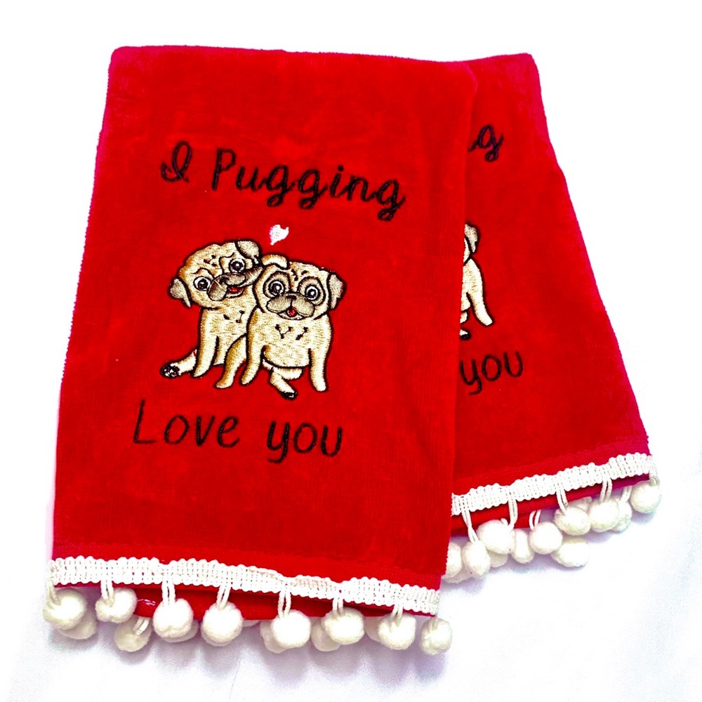 2pk Towel Set ◈ Pug Valentine I Puggin Love You